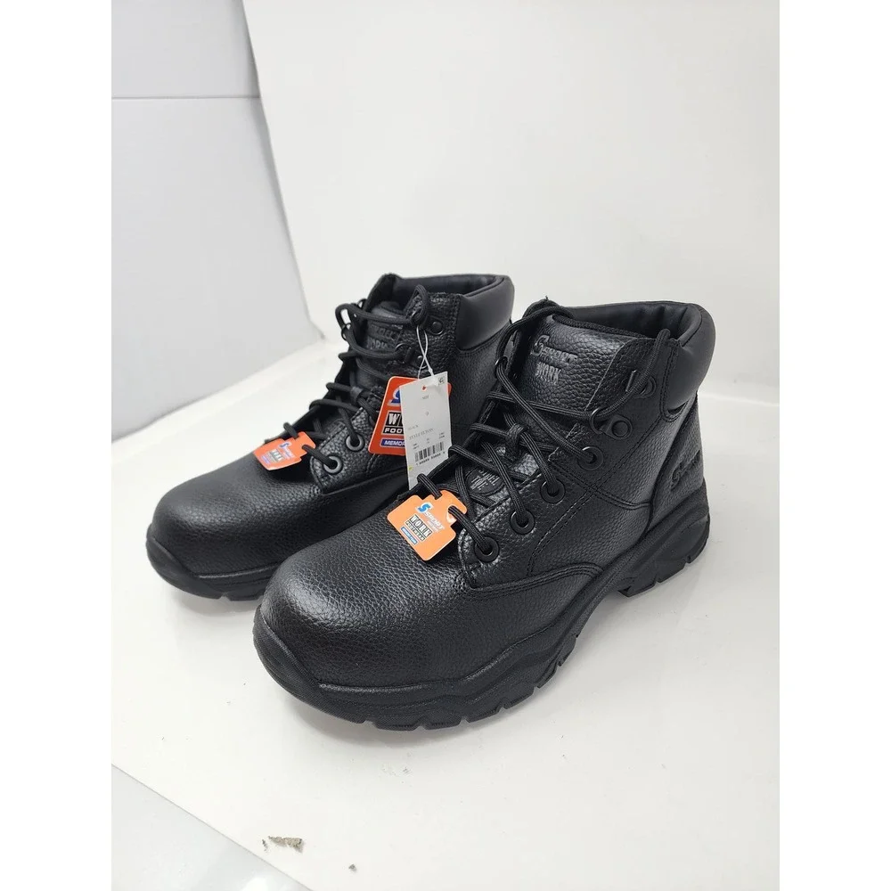S Sport Mens Elton Steel Toe Work Boots Black Leather Casual Size 9